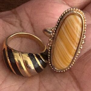 Vintage Avon Gold-Tone Oval and Dome Ridge Duo Statement Rings